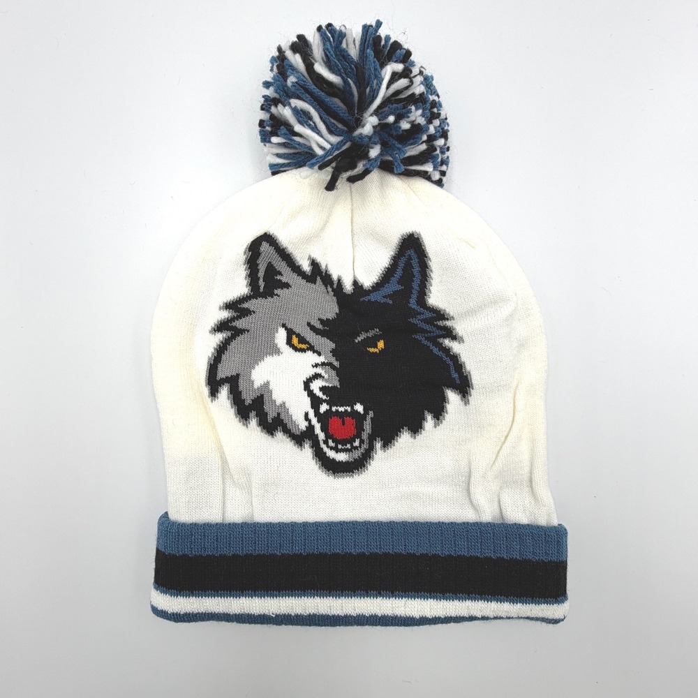 Adidas Minnesota Timberwolves Beanie Mens OSFM White NEW NBA Knit Pom Hat KQ37Z - Picture 3 of 7
